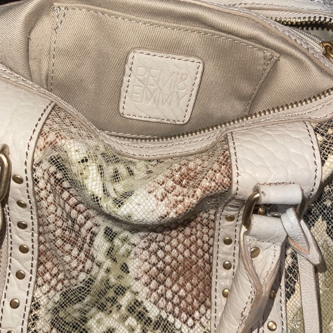 Remi & Emmy Snake Print Embossed Crossbody Top Handle Studded Trim