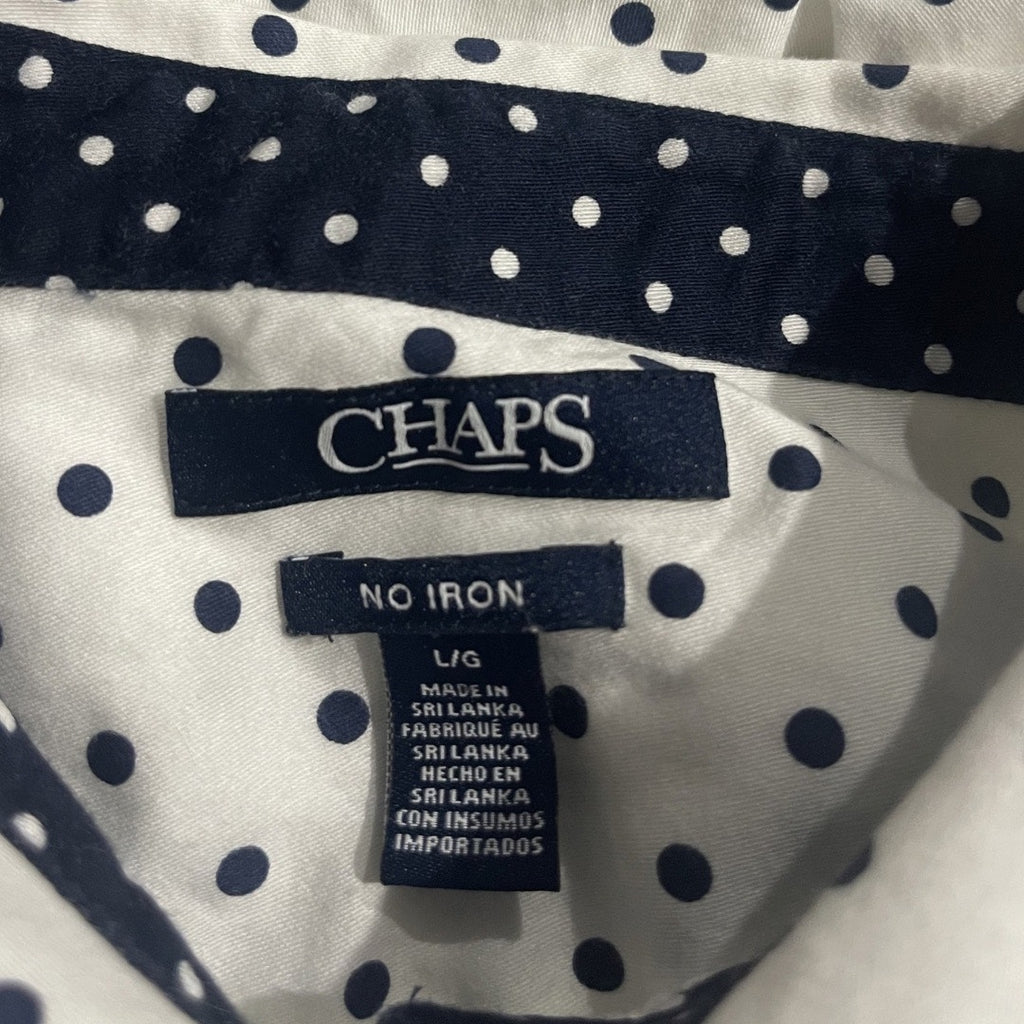 CHAPS Ralph Lauren Women's Button Up Navy Blue Polka Dot Long Sleeve Shirt Large