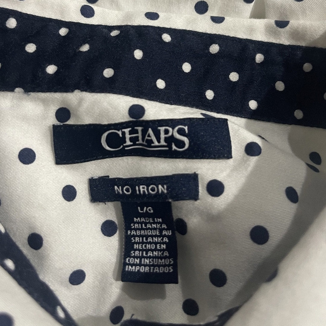 CHAPS Ralph Lauren Women's Button Up Navy Blue Polka Dot Long Sleeve Shirt Large