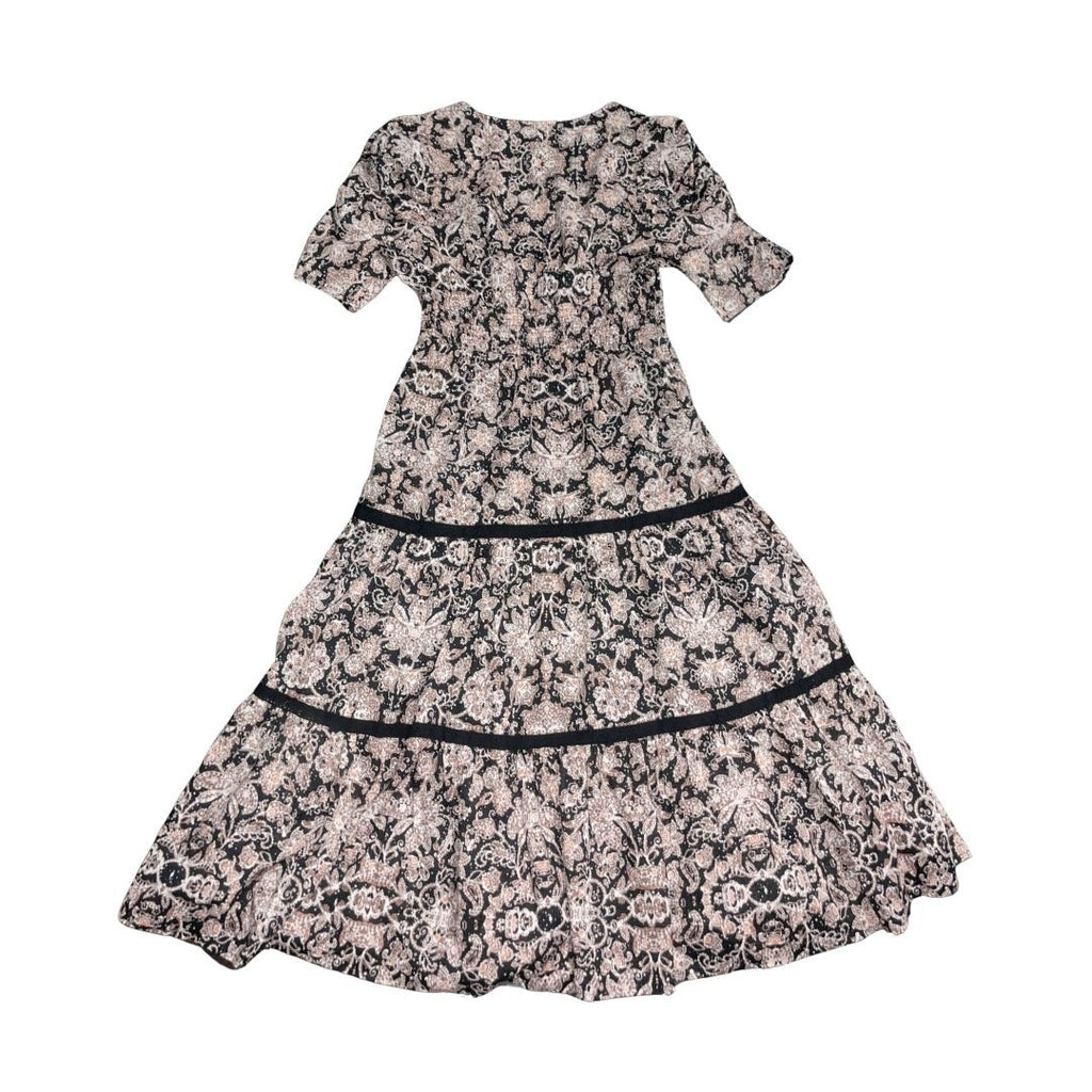BB Dakota Steve Madden Boho Next Door Tiered Midi Dress Large Smoked Waist Lace