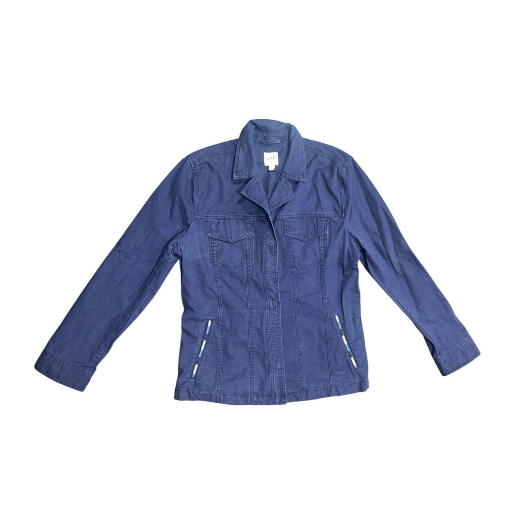 Gap Womens Snap Front Navy Chino Pocket Style Jacket Blazer Size Large Preppy