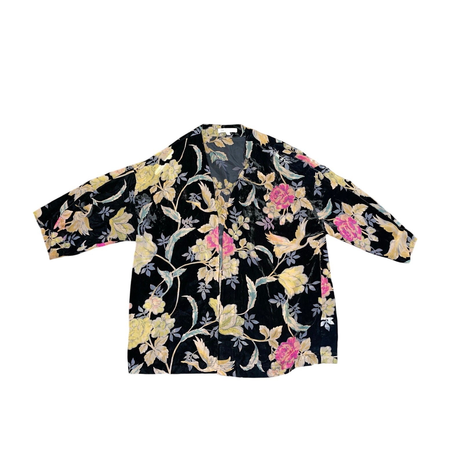 DR2 Daniel Rainn Floral Velvet Kimono Cardigan Size XS/S