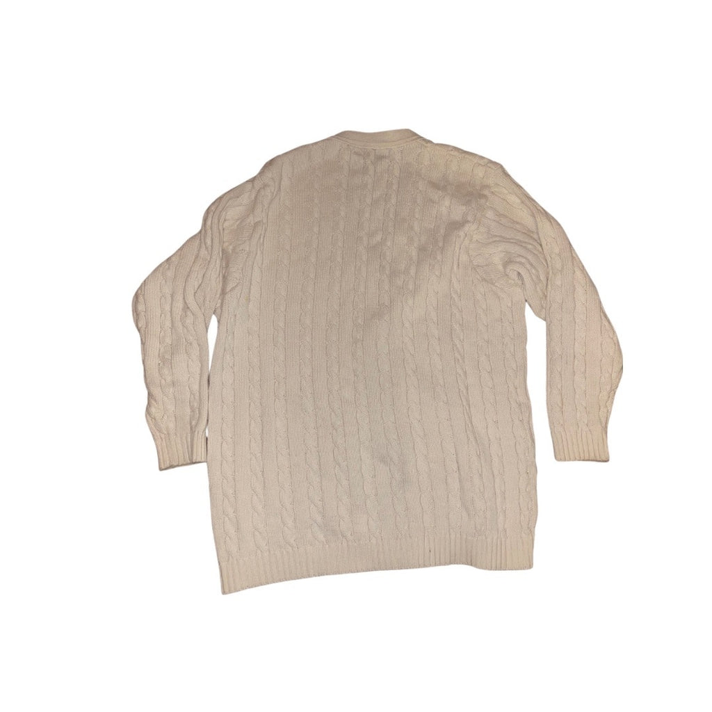 Lands' End Beige Cable Knit Button down Cardigan Sweater Medium Preppy Academia