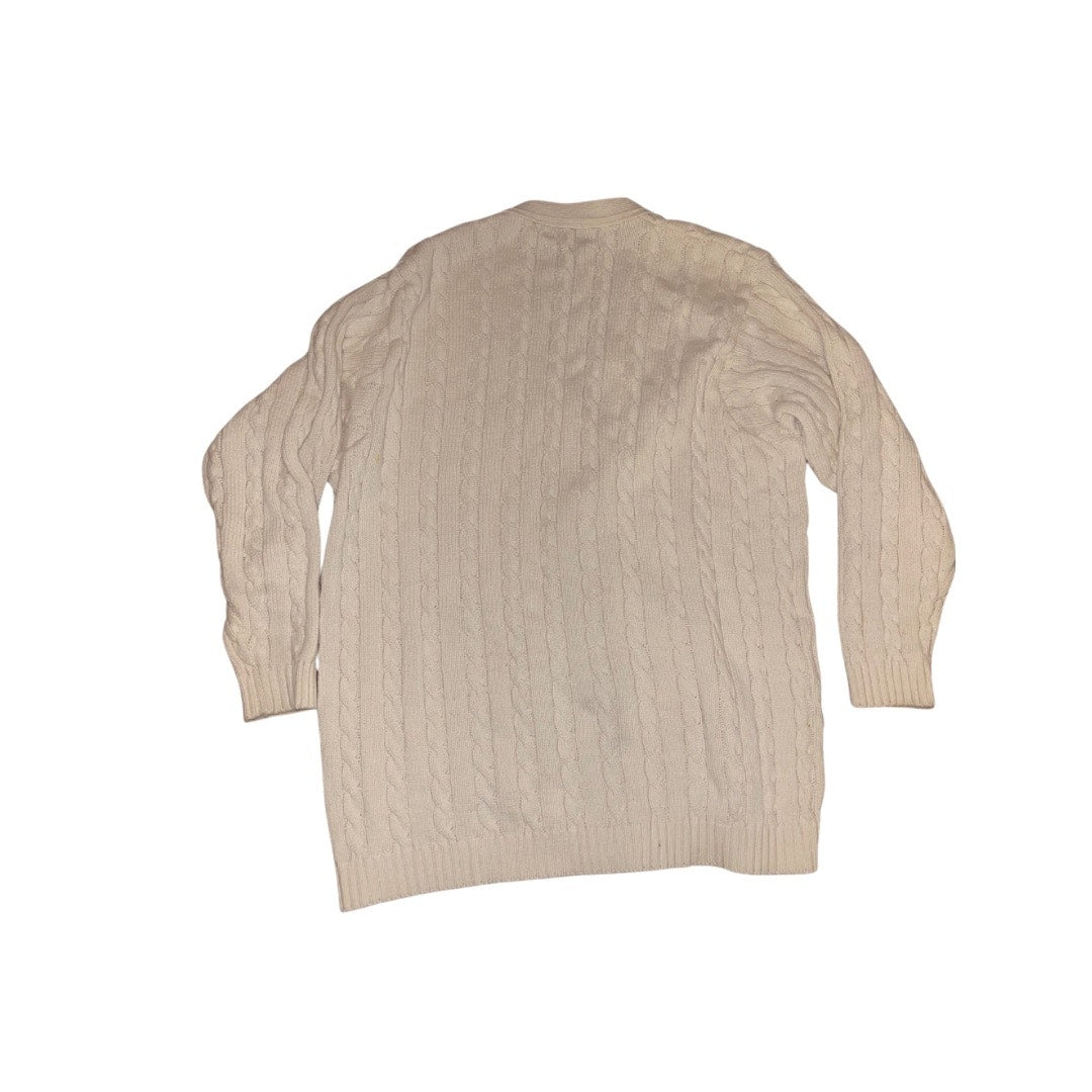 Lands' End Beige Cable Knit Button down Cardigan Sweater Medium Preppy Academia