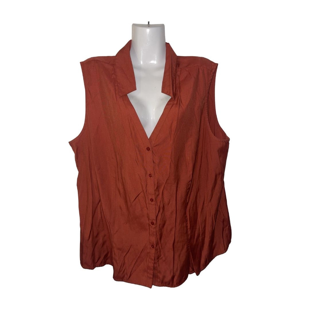 CATO women Burnt Orange Sleeveless Button up Shirt Plus Size 22/24 Casual Chic