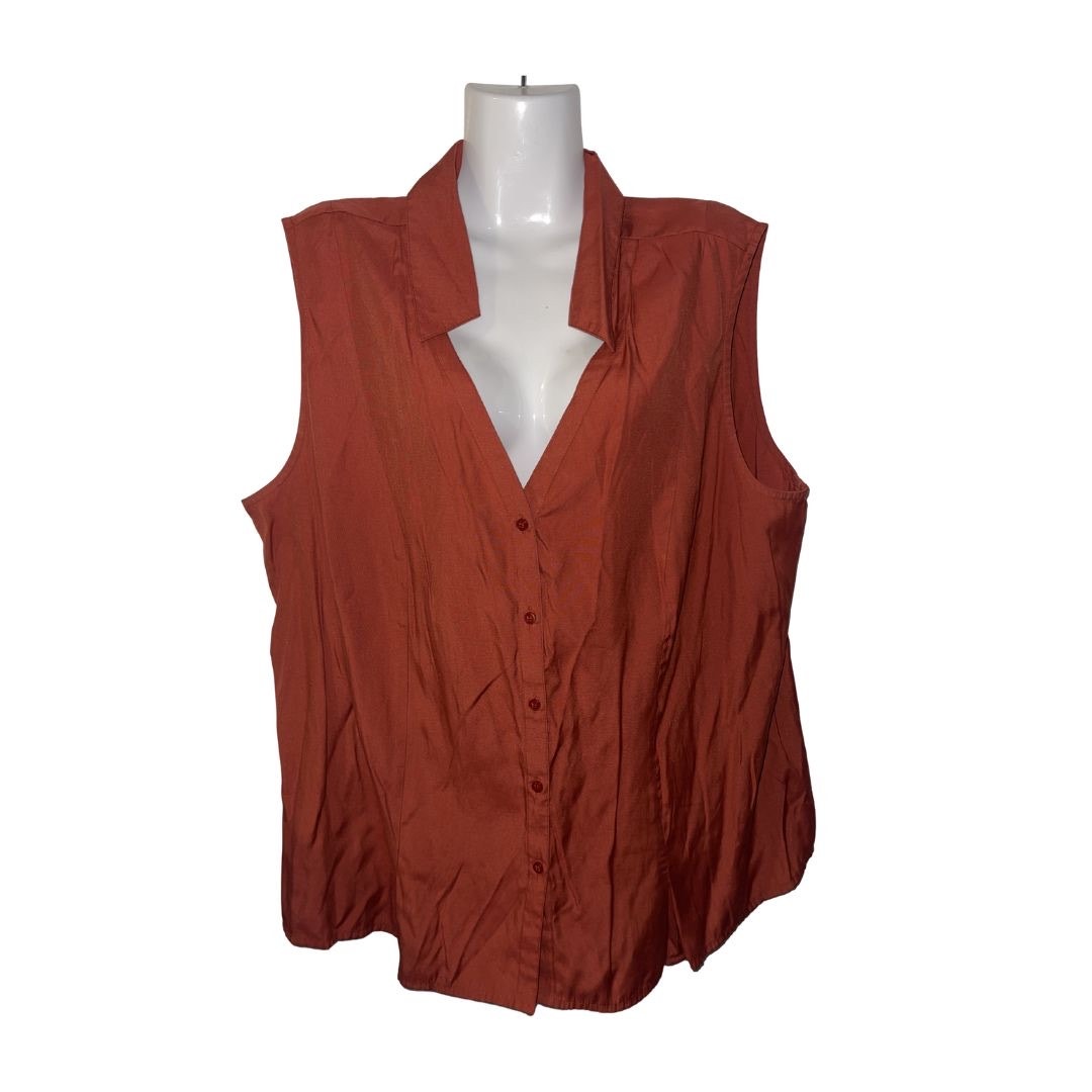 CATO women Burnt Orange Sleeveless Button up Shirt Plus Size 22/24 Casual Chic