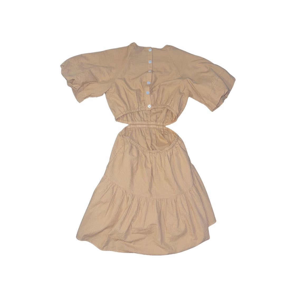 Madewell Seersucker Puff Sleeve Cutout Mini Dress Khaki Boho Size Small