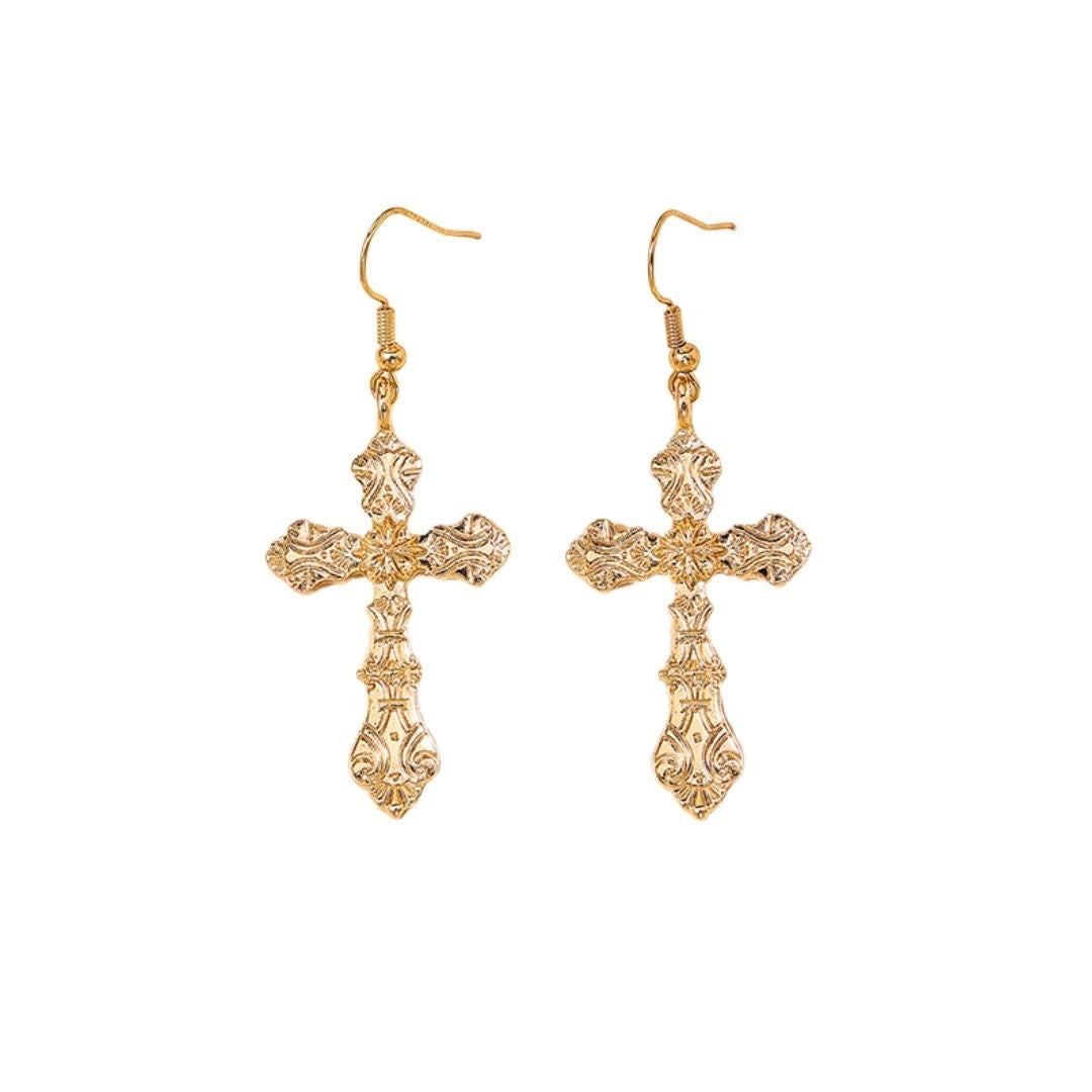 Gold Cross earrings Made of alloy metal NWOT
