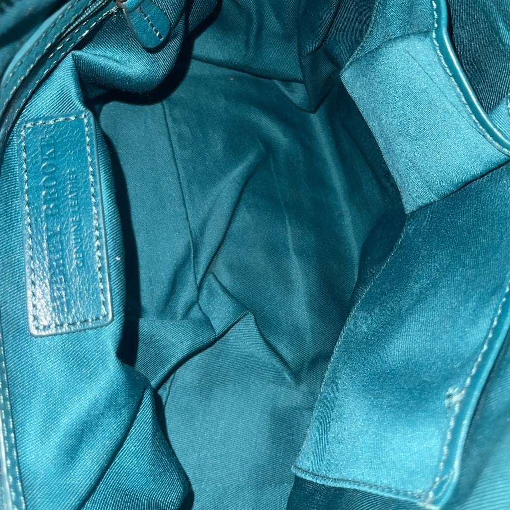 Audrey Brooke Genuine Leather Teal Satchel Handbag Top Handle Boho Chic