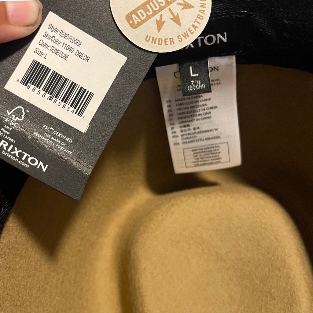 Brixton Reno Fedora Hat Adjustable Unisex Dune Large 100% Australian Wool Felt
