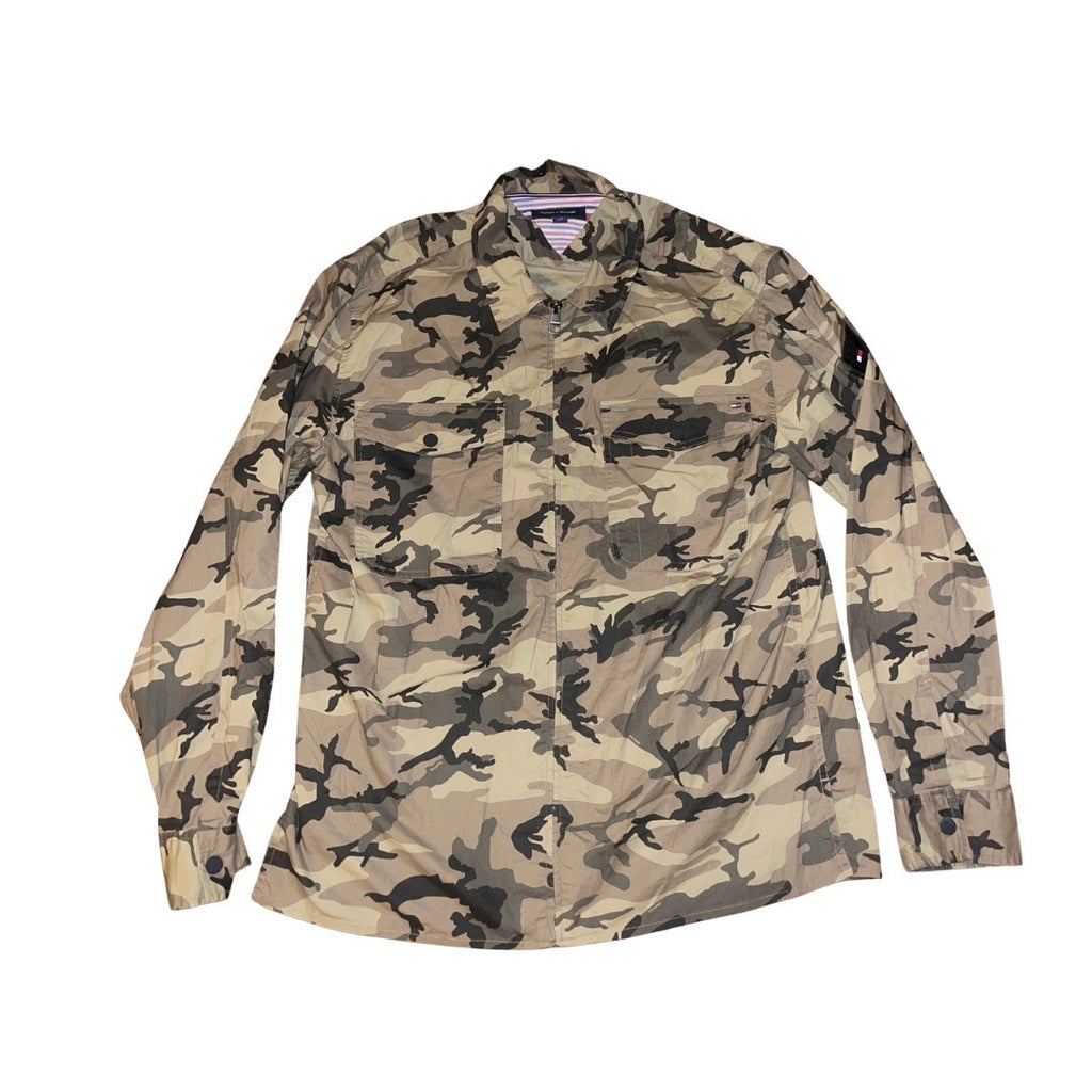 Tommy Hilfiger Camouflage Print Shirt Jacket Size Large Utility Military Camo