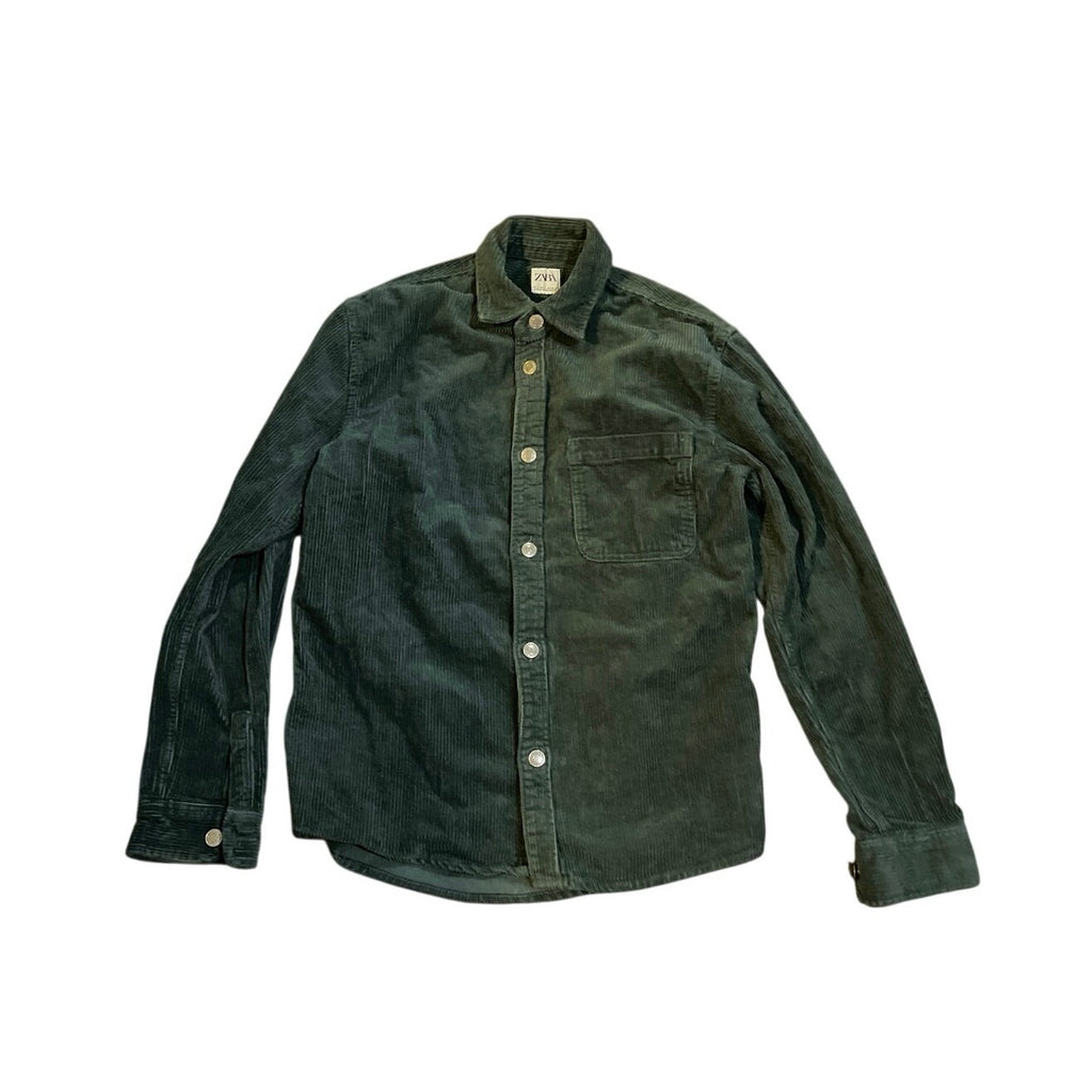 Zara Men's Green Corduroy Button down Overshirt Shacket SZ S Streetwear Casual