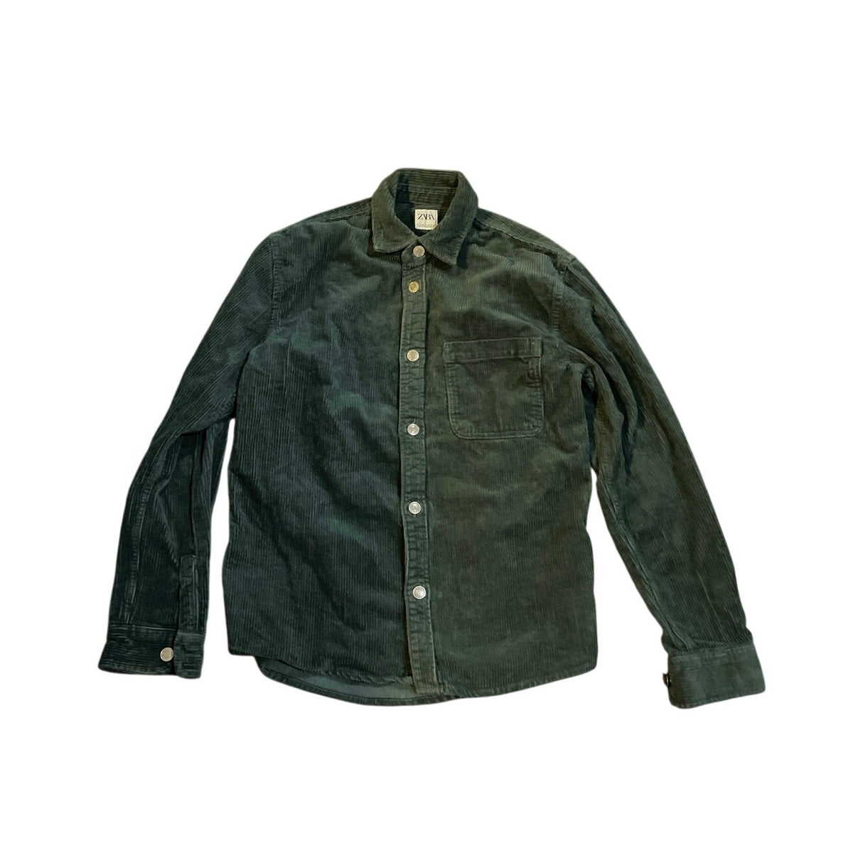 Zara Men's Green Corduroy Button down Overshirt Shacket SZ S Streetwear Casual