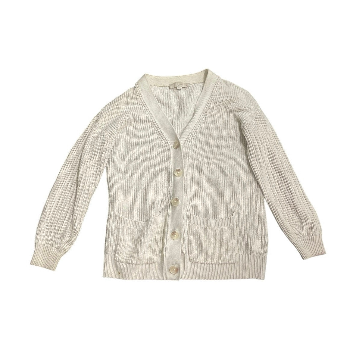 Loft Petites Saddie Sleeve V-Neck Knit Button up Pocket Cardigan Sweater SZ MP