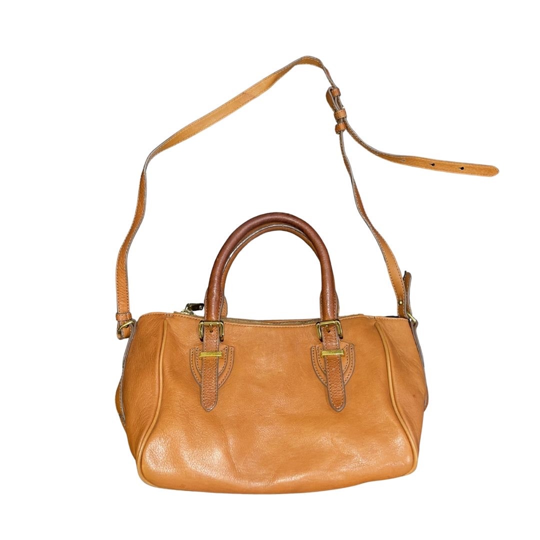 J. Crew Tan Genuine Leather Satchel Top Handle Crossbody Minimalist VTG inspired