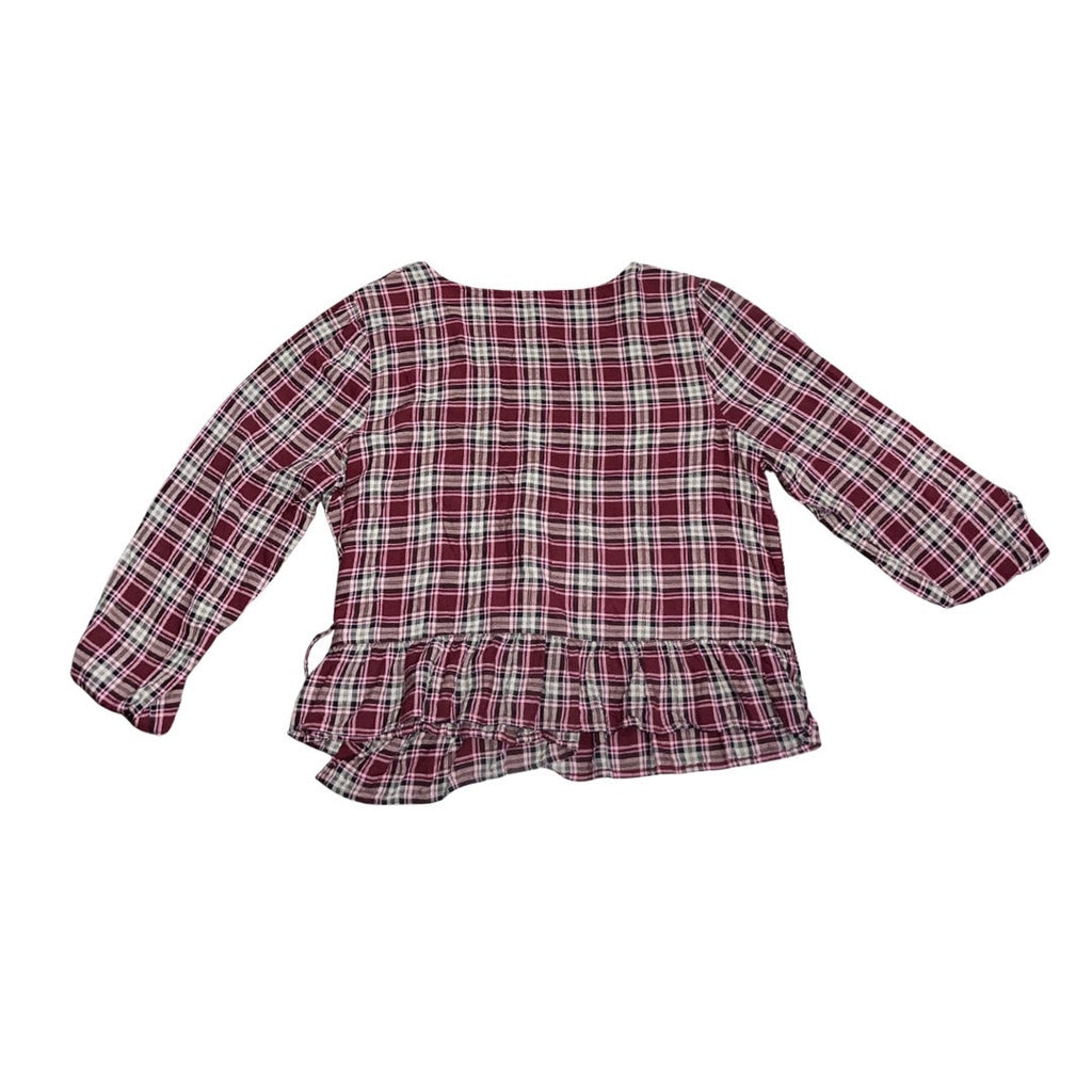 Arizona Jean Co. Long Sleeve Plaid Wrap Blouse 2XL Peplum Hem Western Cowgirl