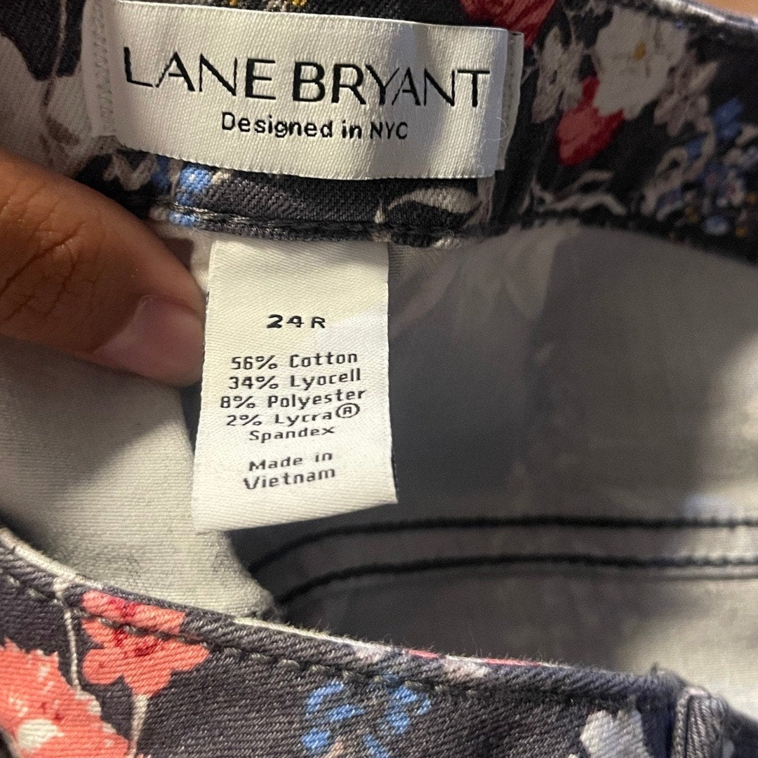 Lane Bryant Skinny Jeans Stretch Floral Print Design Pants Plus Size 24 R