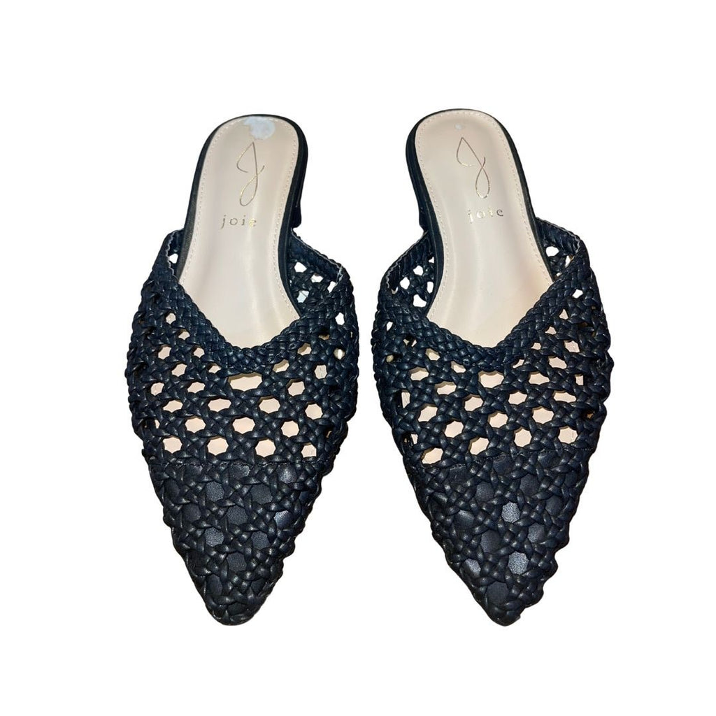 Joie Behold Black Woven Mules Slides Pointed Toe SZ 6 Slip-on Shoes Vacation Boho