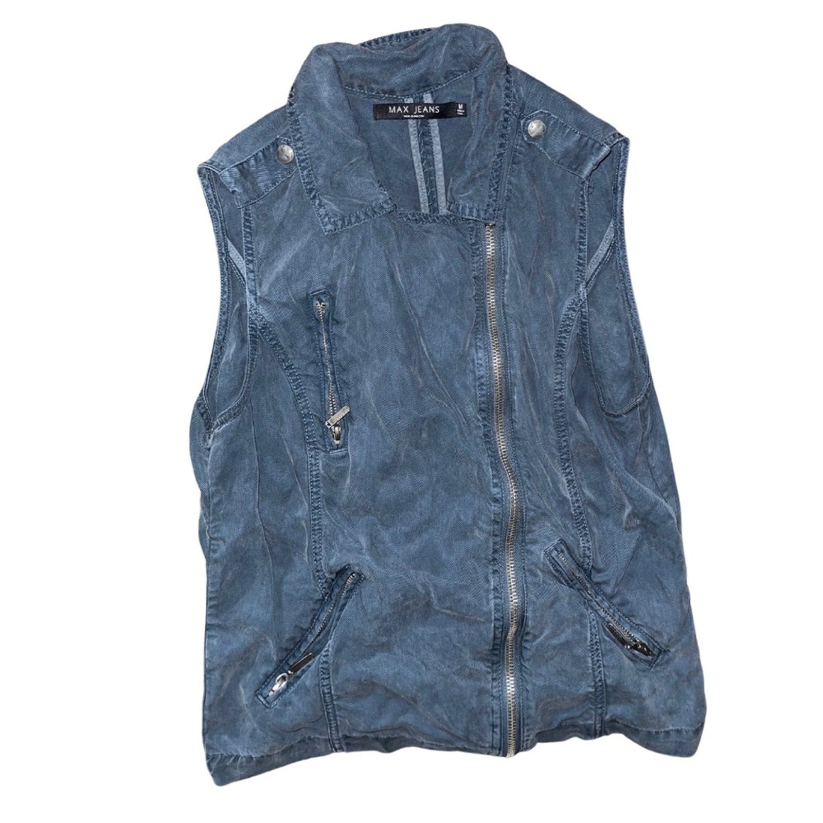 Max Jeans Full Zip Vest Women Military Biker Style Cargo Size Medium