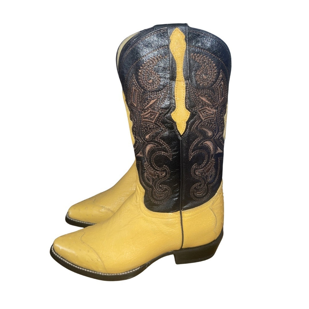 El General Western Cowboy Leather Boots Two Toned Embroidered Shaft 7 Rodeo NEW