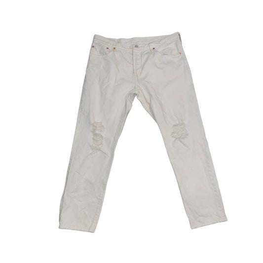 Women Levi's 501 Button Fly White Distress Denim Jeans Pants Size 31x32