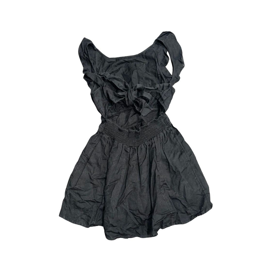 Free People Black Ruffle Tie Back Sleeveless Mini Dress SZ XS Flirty Fit & Flare