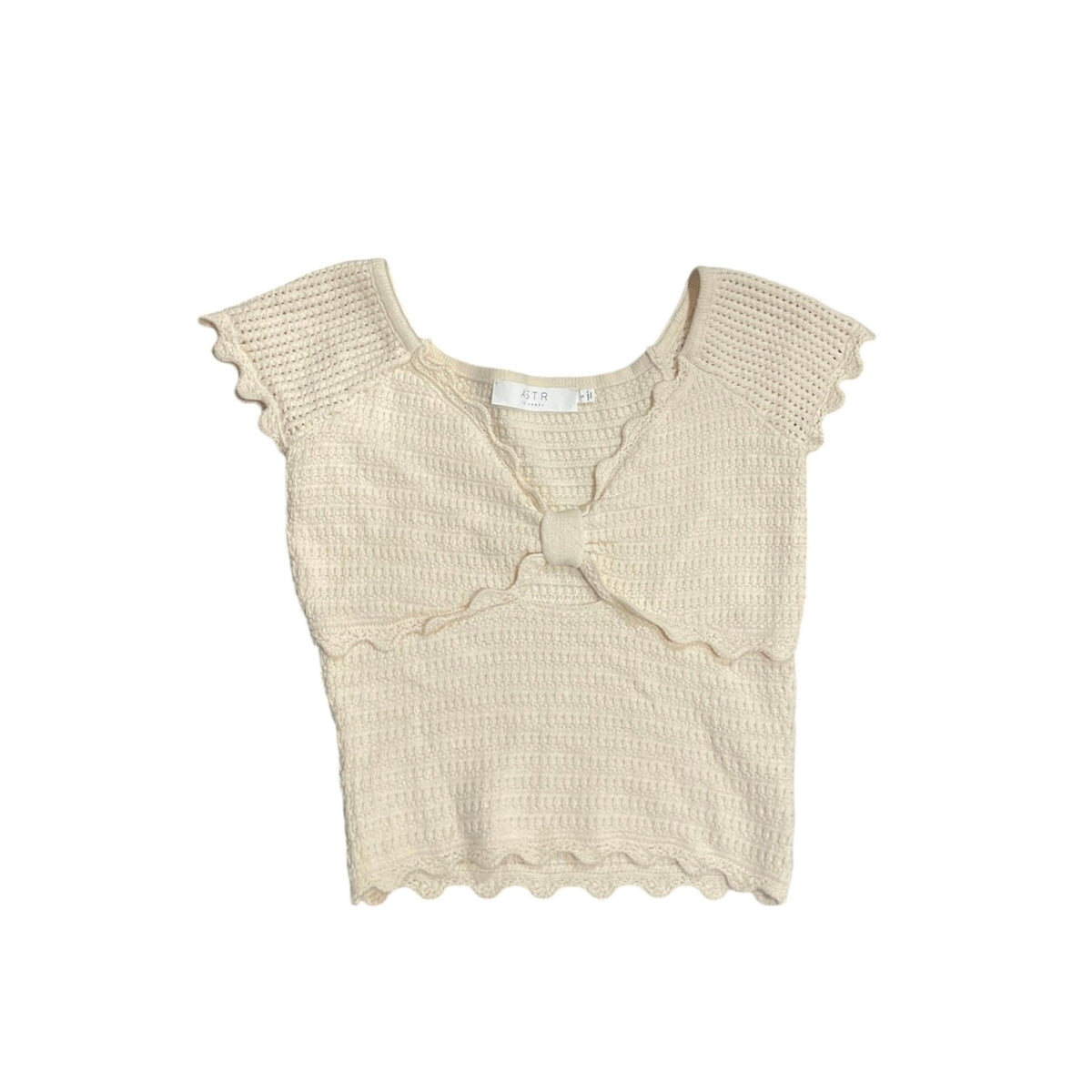 ASTR the Label Becker Scalloped Crochet Knit Front Cutout Top SZ S Festival Boho