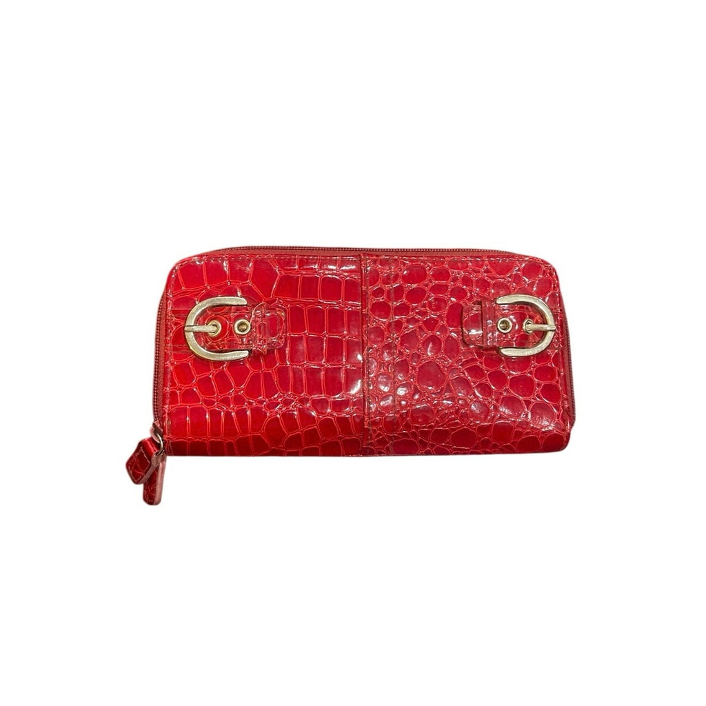 Red Faux Croc Patent Leather Full Zip Wallet