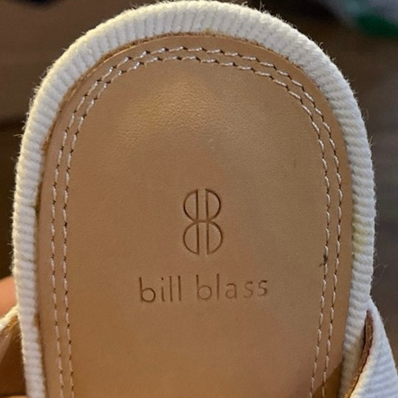 Bill Blass Carmen 90 Block Heel Sandal White Denim Fray Bow SZ 7 NWOB Bridal