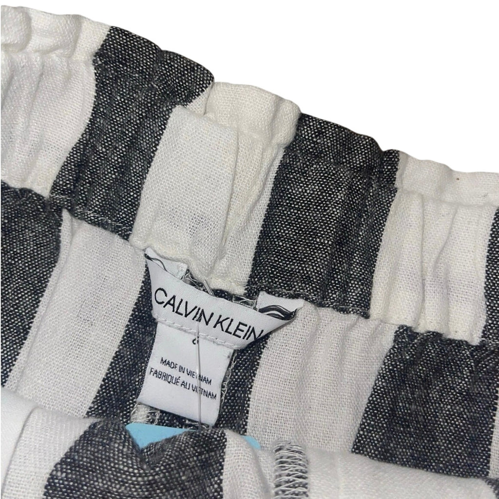 Calvin Klein Women's Gray Striped Linen Blend High Rise Belted Dress Shorts