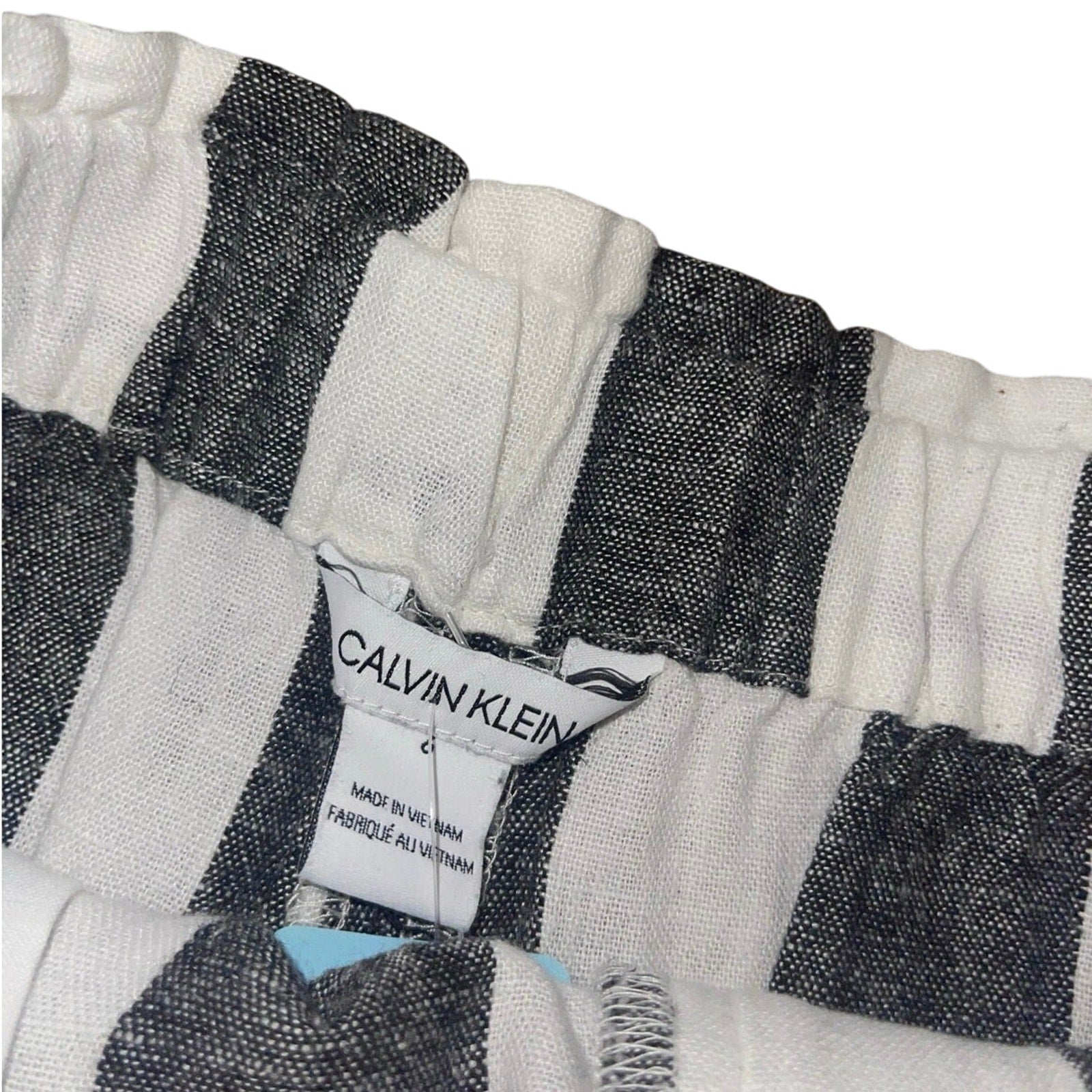 Calvin Klein Women's Gray Striped Linen Blend High Rise Belted Dress Shorts