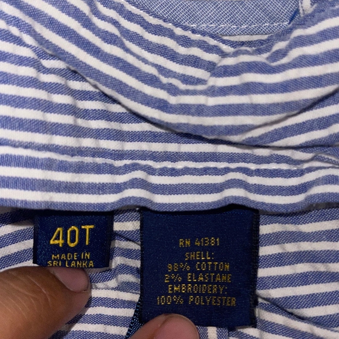POLO Ralph Lauren Anchor Blue Striped Short Size 40 Stretch Classic Fit Nautical