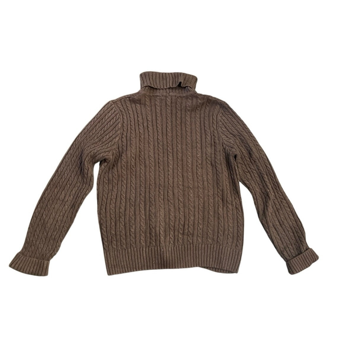 Jeanne Pierre Chunky Cable Knit Turtleneck Brown Sweater SZ L Cotton Fisherman
