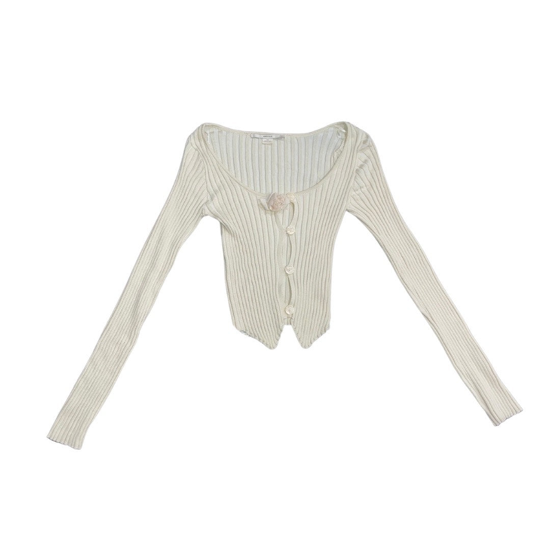 Kimchi Blue Ribbed Pointelle Button Crop Cardigan Size medium