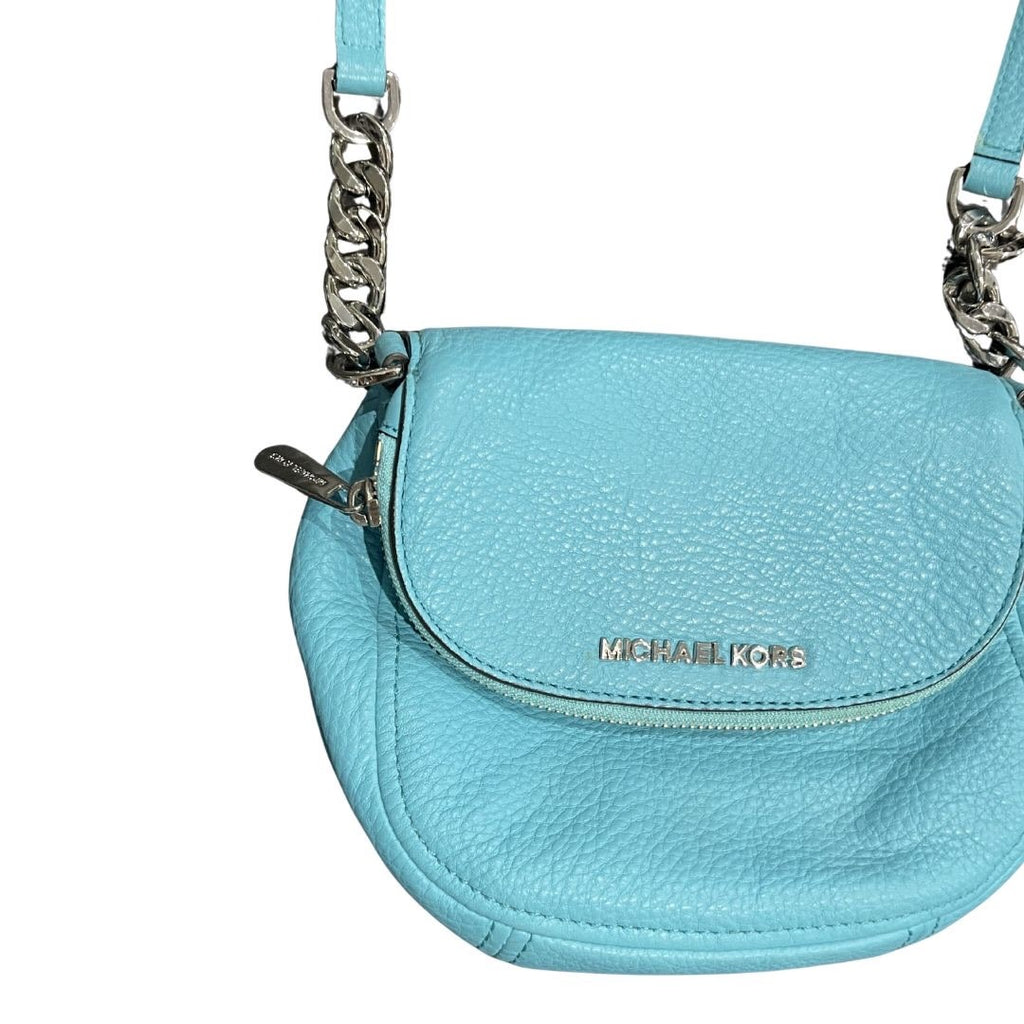 Michael Kors Teal Aqua Pebble Leather Bedford Flap Crossbody Bag Spring Summer