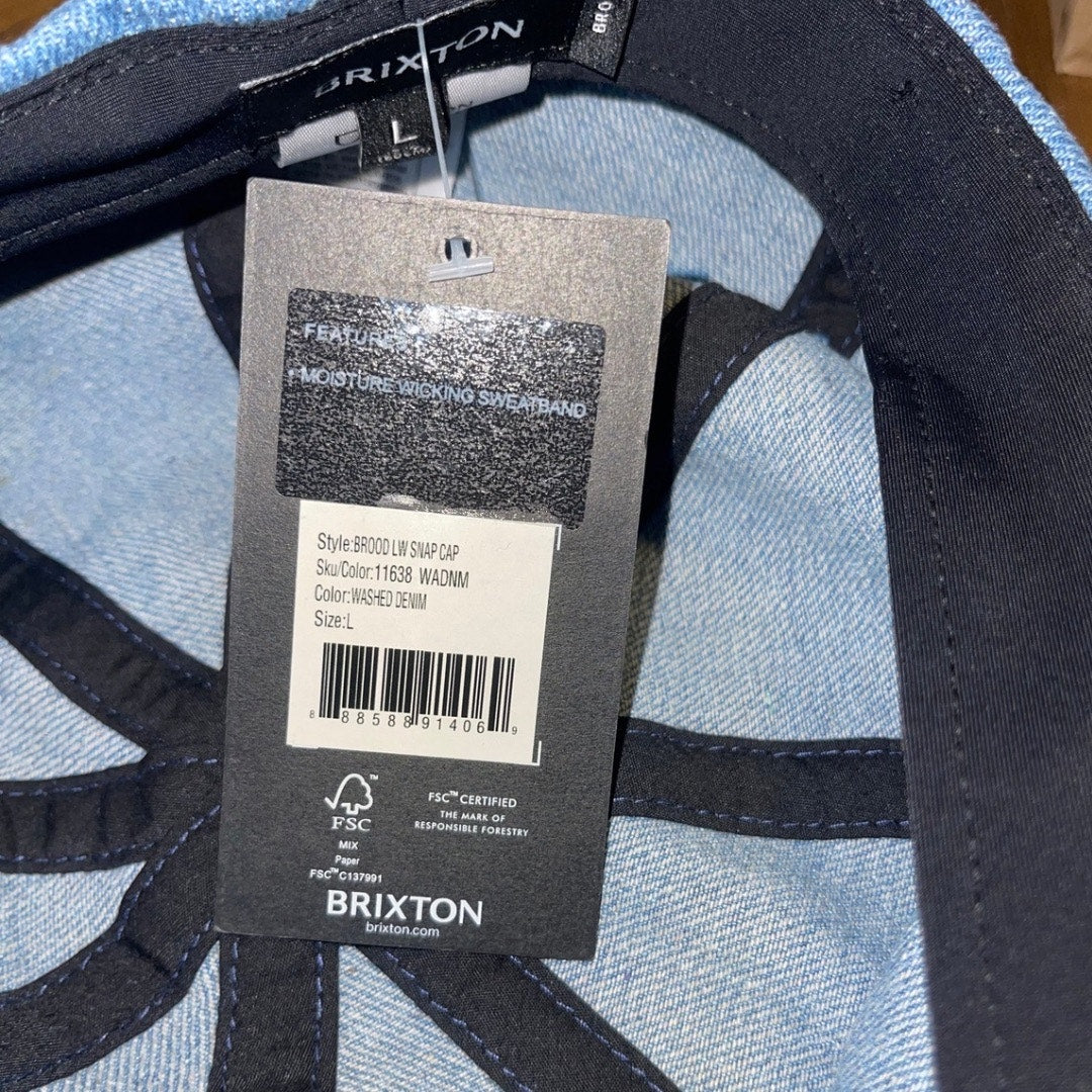 Brixton Classics Brood Newsboy Cap Size Washed Denim Size Large Metal Crest Pin