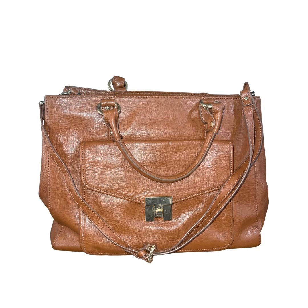 Tommy Hilfiger Brown Leather Large Tote Handbag Purse Classy Satchel Stylish