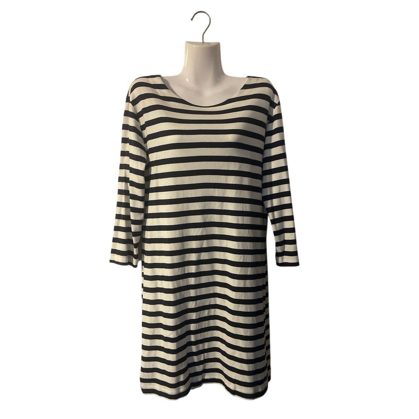 Goodthreads Blue White Stripe 3/4 Sleeve T-Shirt Dress Size M Nautical Coastal