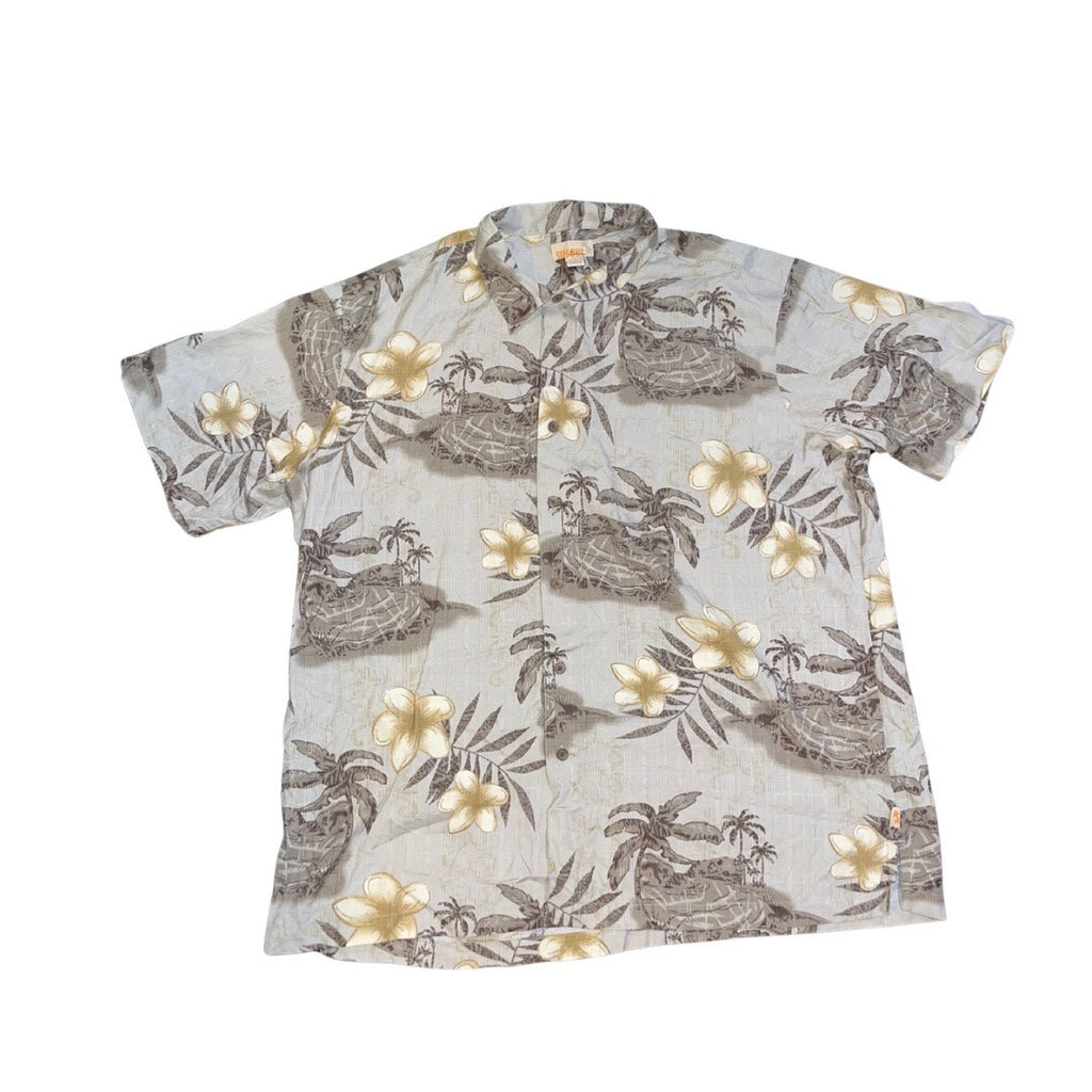Sideout Hawaiian Button Up Shirt Floral Palm Tree Pattern Size XL Vacation Beach