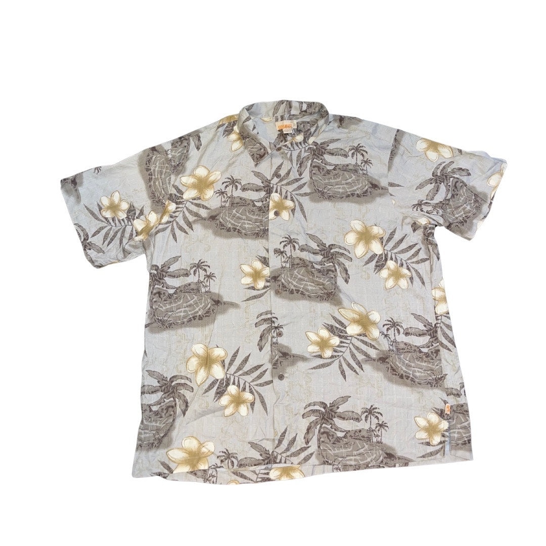Sideout Hawaiian Button Up Shirt Floral Palm Tree Pattern Size XL Vacation Beach