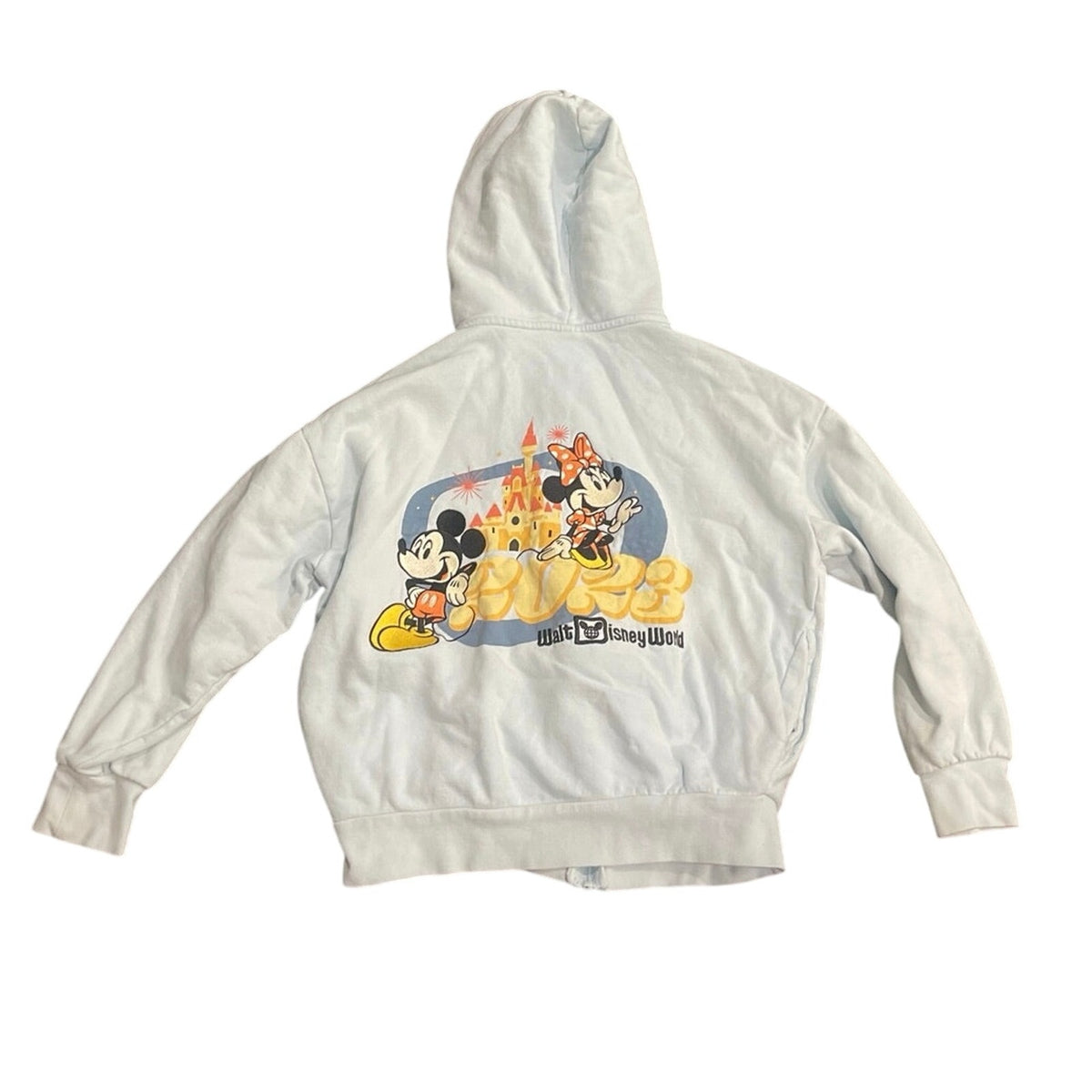 Disney Light Blue Full Zip Hoodie Embroidered  Mickey Minnie Sweater SZ XS