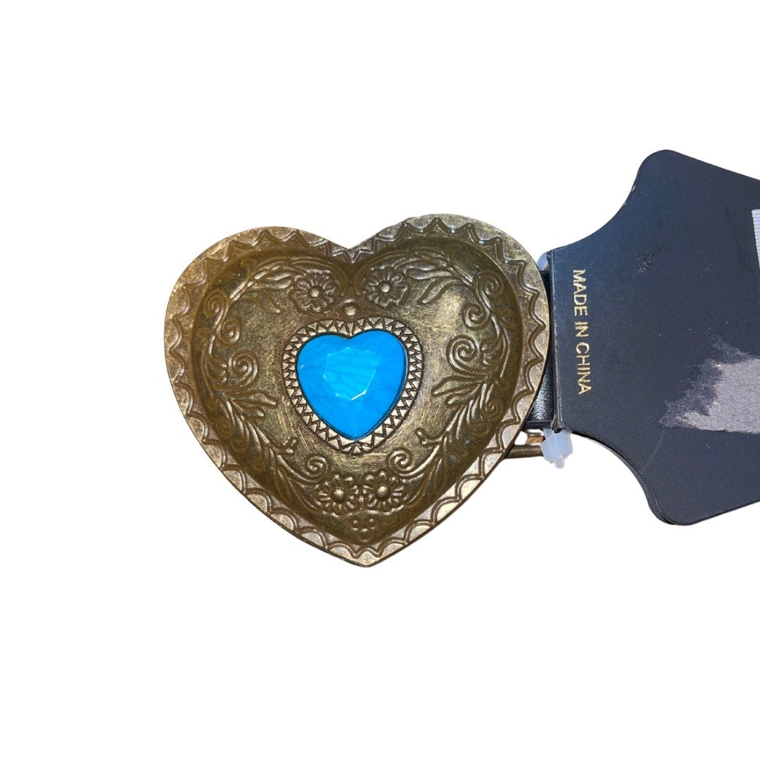 Western Style Faux Leather Belt Turquoise Accents Heart Buckle Cowgirl Rodeo NWT