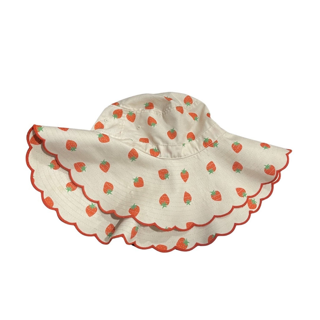 Strawberry Bucket Hat Scallop Trim Sun Hat Wide Brimmed Girly Fun