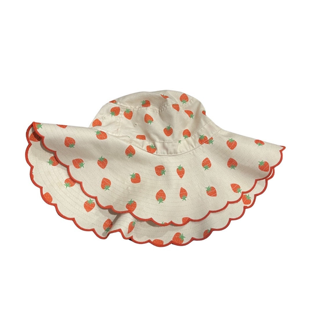 Strawberry Bucket Hat Scallop Trim Sun Hat Wide Brimmed Girly Fun