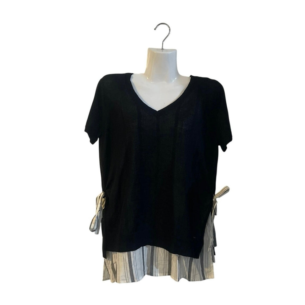 DKNY Layered V-Neck Blouse Top Side Ties NWT SZ S Preppy Academia Office Casual