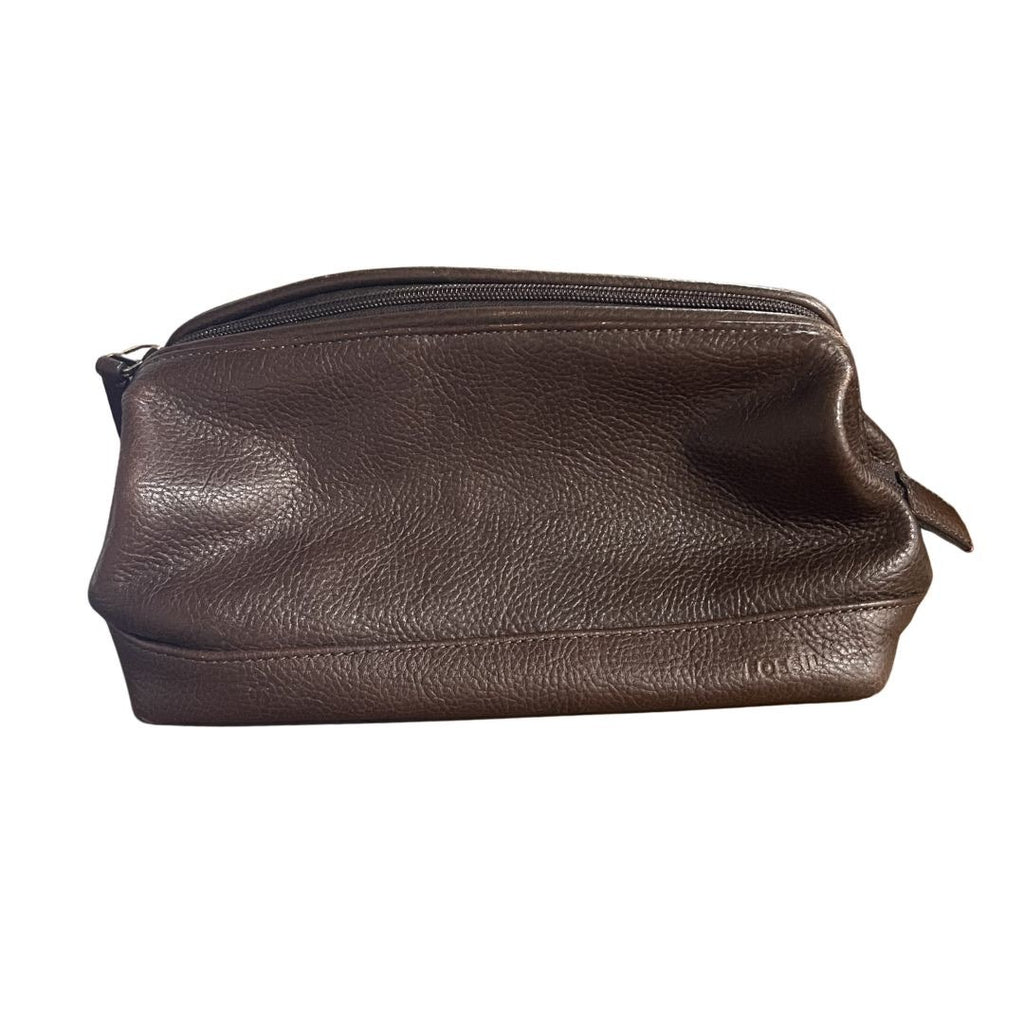 Fossil Pebbled Leather Toiletry Zip Bag Travel Vintage 90s Cosmetic Overnight