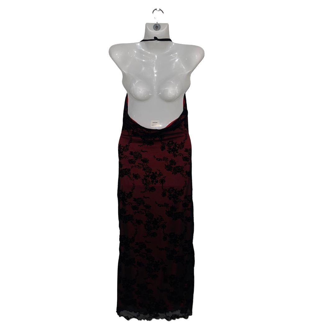 Shein Halter Style High Neck Gothic Lace Gown Dress Floral Overlay Crushed Velvet