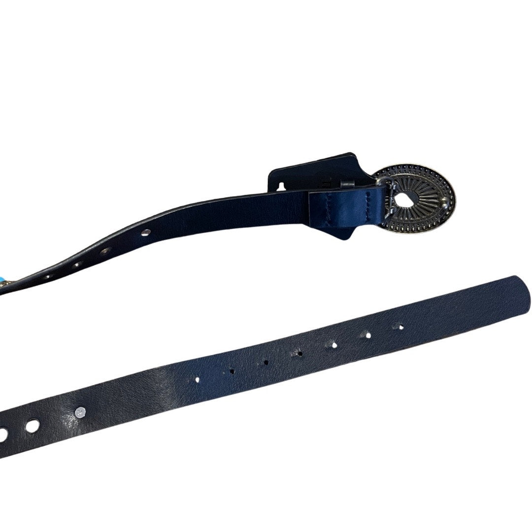 Western Style Faux Leather Belt Turquoise Accents Oval Buckle Cowgirl Rodeo NWT