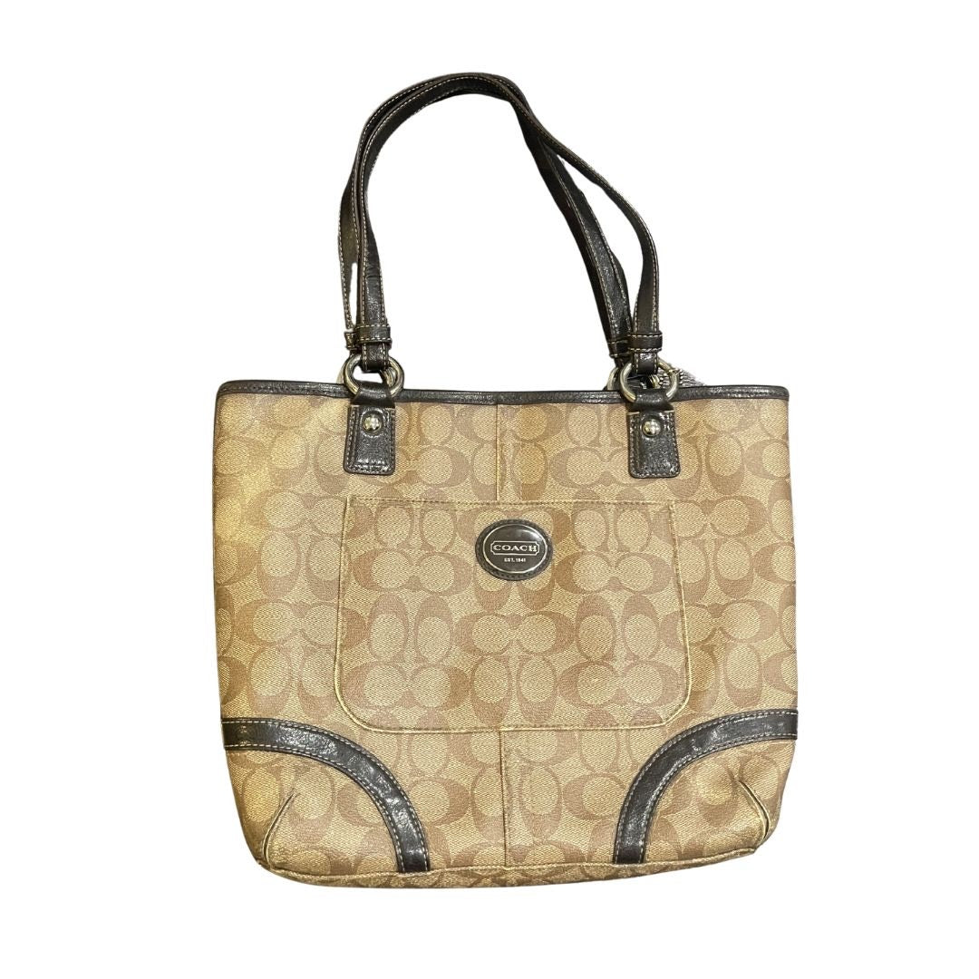 Coach Signature Canvas Peyton Tote Shoulder Bag Purse Leather Trim F18917 Y2K