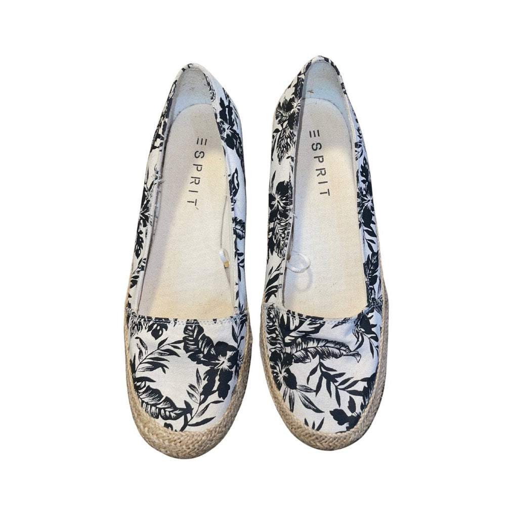 Esprit Canvas Espadrilles Canvas Slip On Floral Black and White Size 9